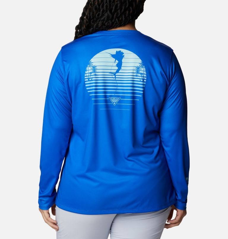 Women's Columbia PFG Tidal Tee Hook-Up Long Sleeve Sweatshirts Blue | Plus Size CA-JC64L